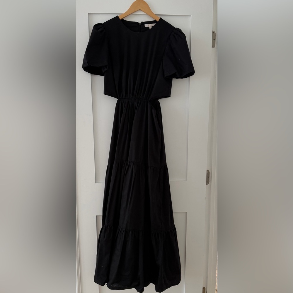 WAYF Plaza Cut Out Tiered Maxi Dress in Black Size S